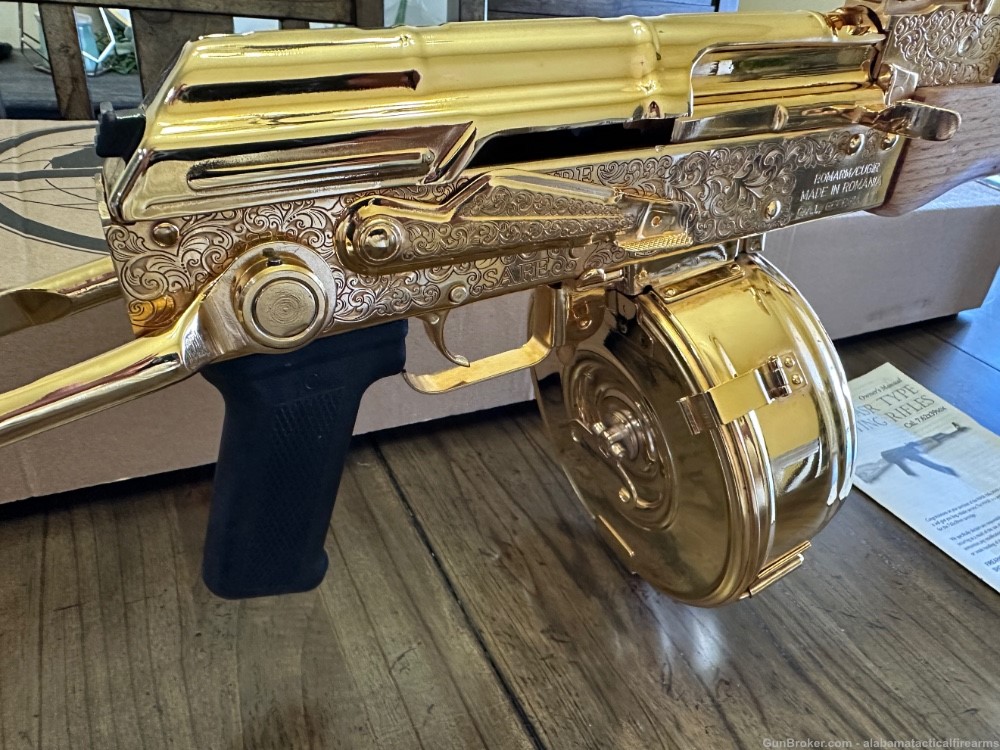 Century Arms Under Folder Custom 24K Gold Engraved AK-47 w/ 75 Round Drum-img-2