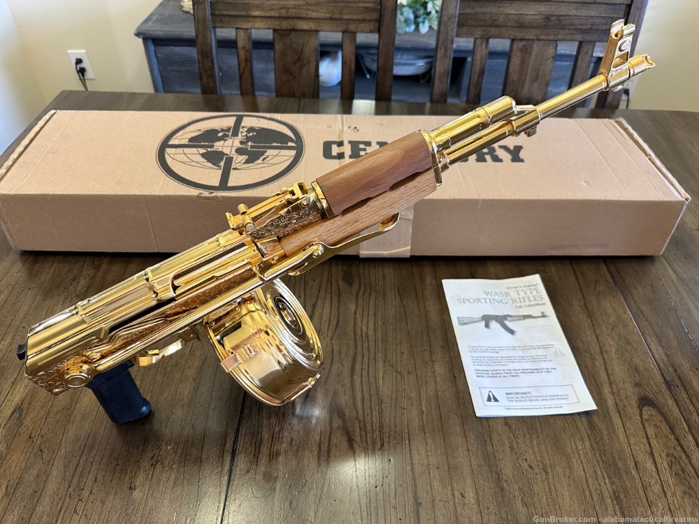 Century Arms Under Folder Custom 24K Gold Engraved AK-47 w/ 75 Round Drum-img-0