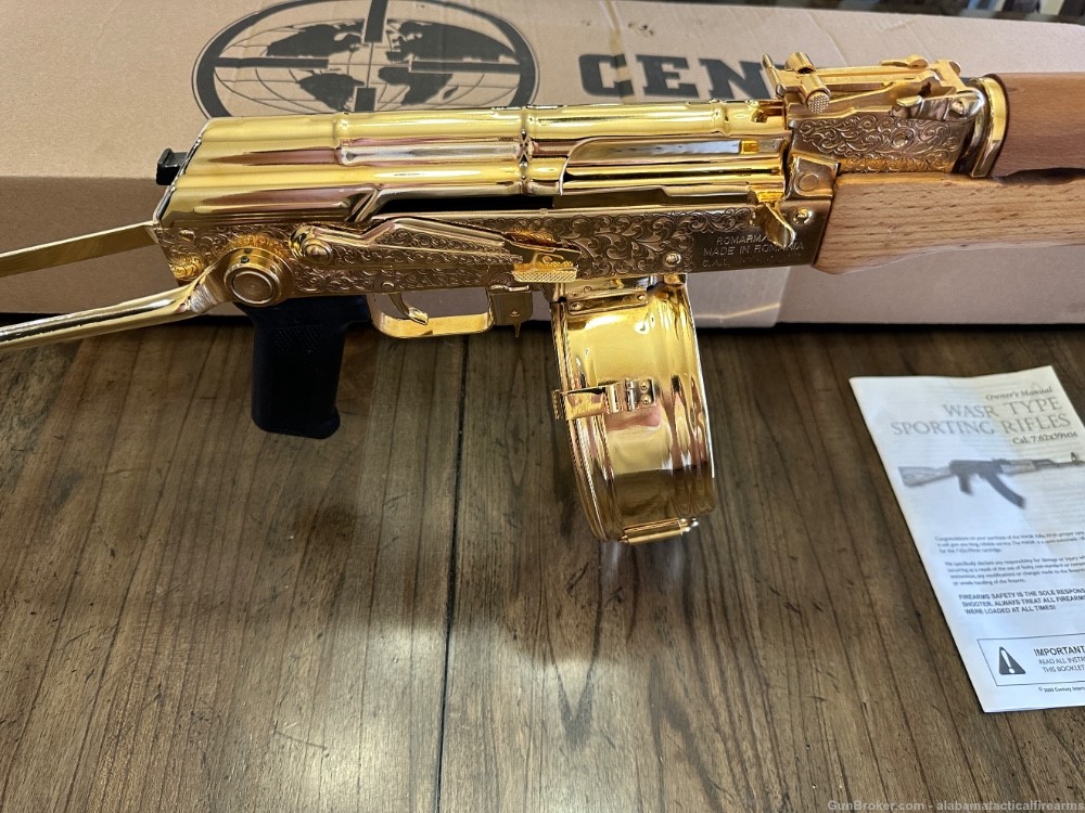 Century Arms Under Folder Custom 24K Gold Engraved AK-47 w/ 75 Round Drum-img-1