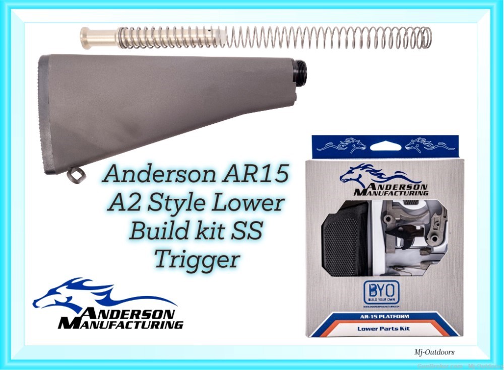 Anderson AR15 A2 Style Lower Build Kit With Buffer And Stock - Premium-img-0