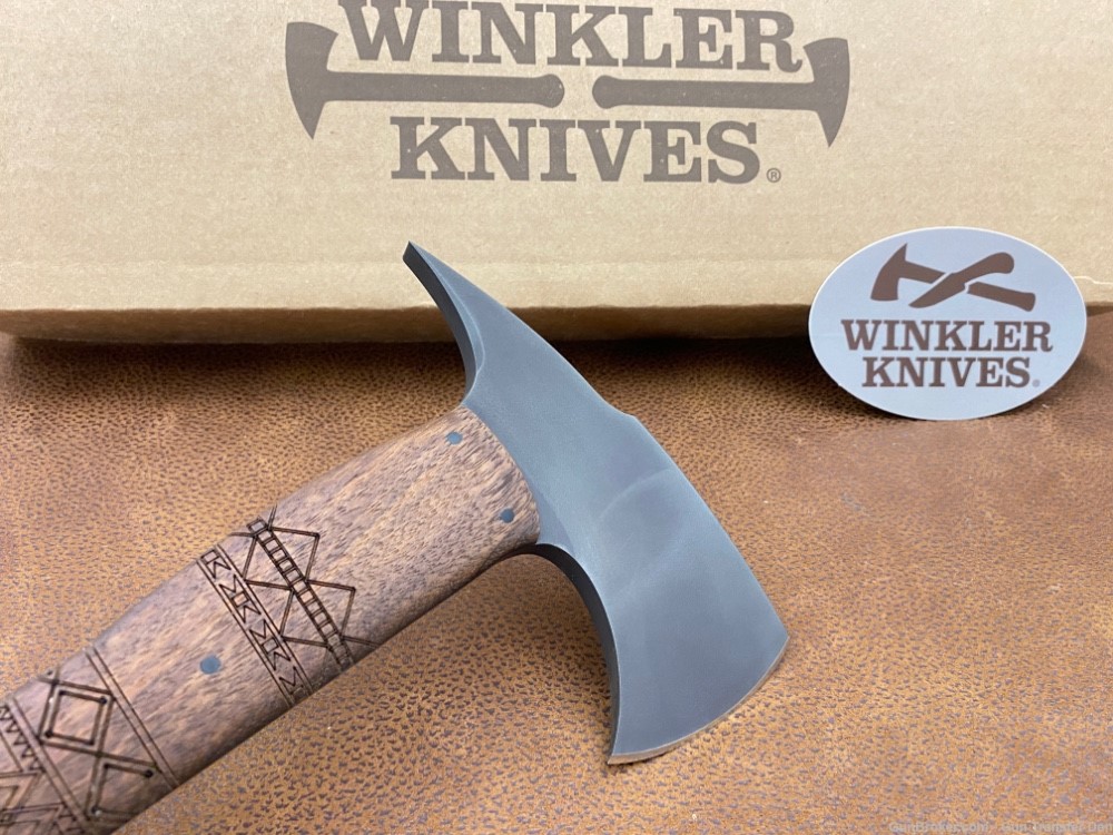 NIB WINKLER COMBAT AXE CUSTOM FORGED WALNUT TRIBAL ENGRAVING WINKLER KNIVES-img-16