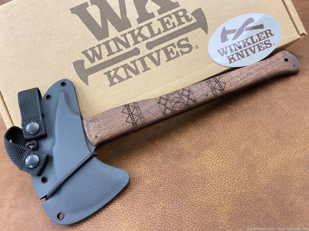 NIB WINKLER COMBAT AXE CUSTOM FORGED WALNUT TRIBAL ENGRAVING WINKLER KNIVES-img-0