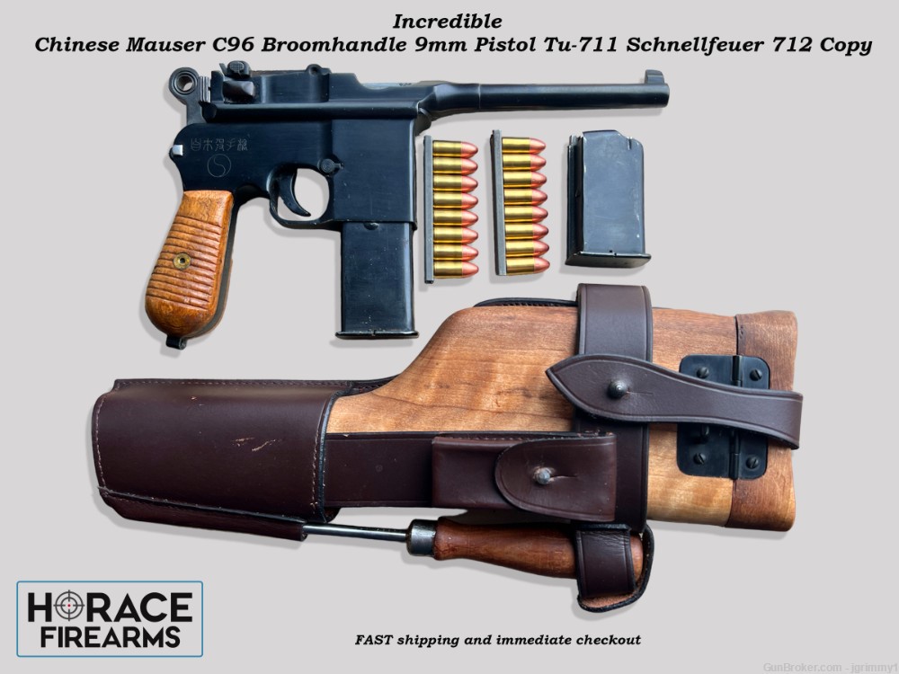 Chinese Mauser C96 Broomhandle 9mm Pistol Tu-711 Schnellfeuer 712 Copy-img-0