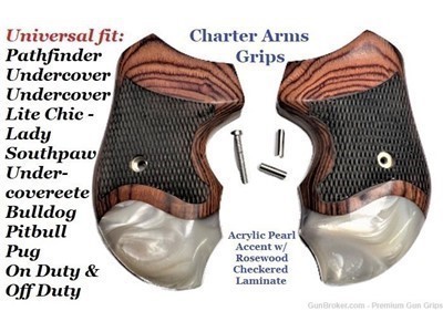 Charter Arms Grips universal fit Rosewood Pearl Checkered