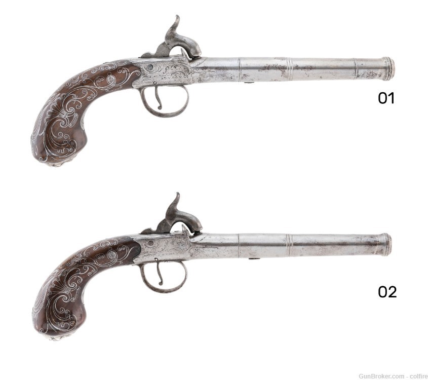 Pair of Cannon Muzzle Percussion English Pistols (AH6299)-img-0