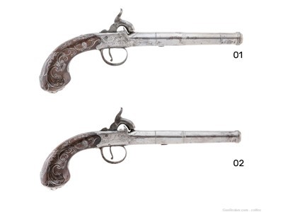 Pair of Cannon Muzzle Percussion English Pistols (AH6299)