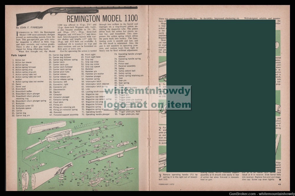 1970 REMINGTON 1100 Shotgun Schematic Parts  Disassembly Assembly Article-img-0