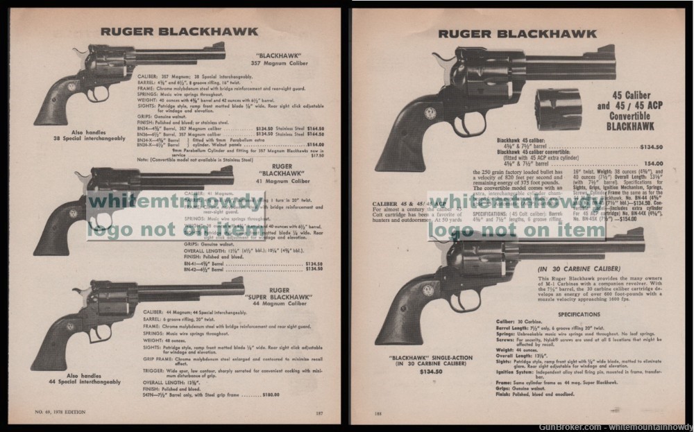 1978 RUGER Blackhawk 357 41Mag Super Cnvertible-Carbine Revolver 2-side AD-img-0