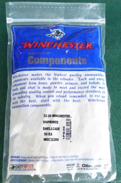 New 50 Rd Bag of Winchester Brand Unprimed 32-20 Win Brass-img-0
