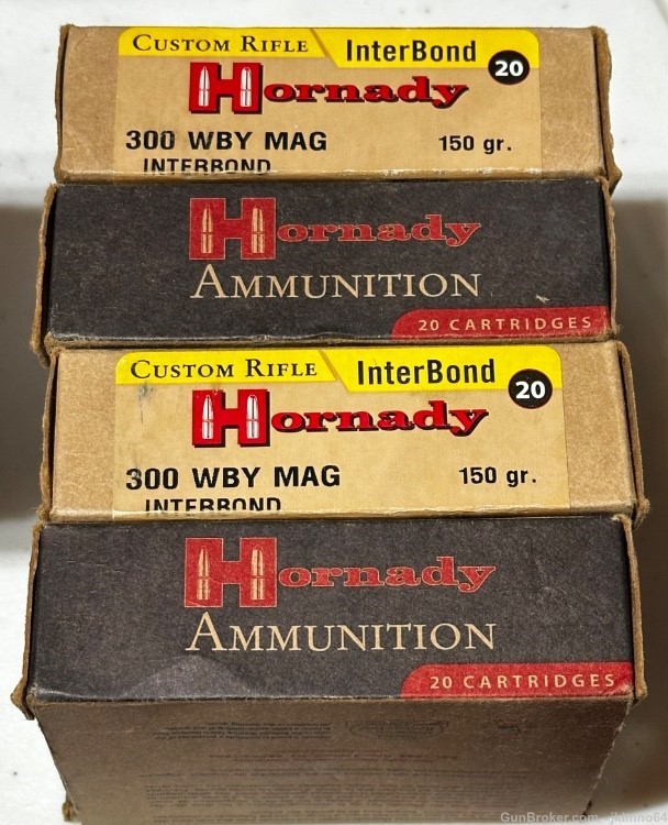 40 rounds Hornady CUSTOM RIFLE 300 WBY Mag 150gr INTERBOND brass cased ammo-img-0