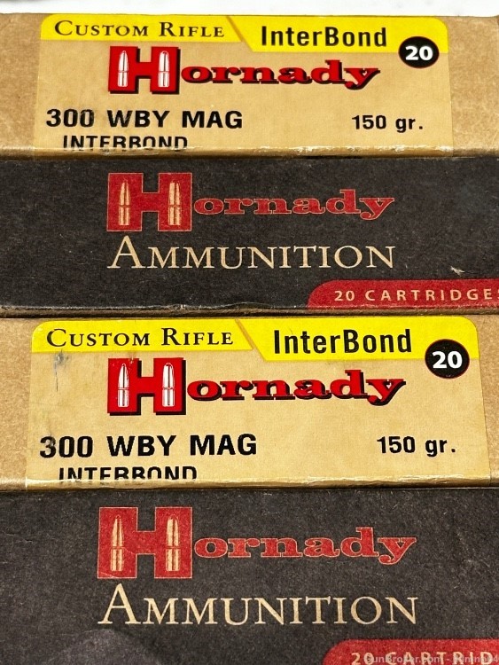40 rounds Hornady CUSTOM RIFLE 300 WBY Mag 150gr INTERBOND brass cased ammo-img-1