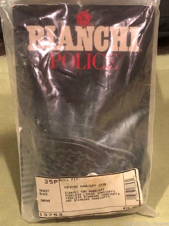 Bianchi 35P Handcuff Case - Black Basketweave Leather, Nickel, Unused-img-1