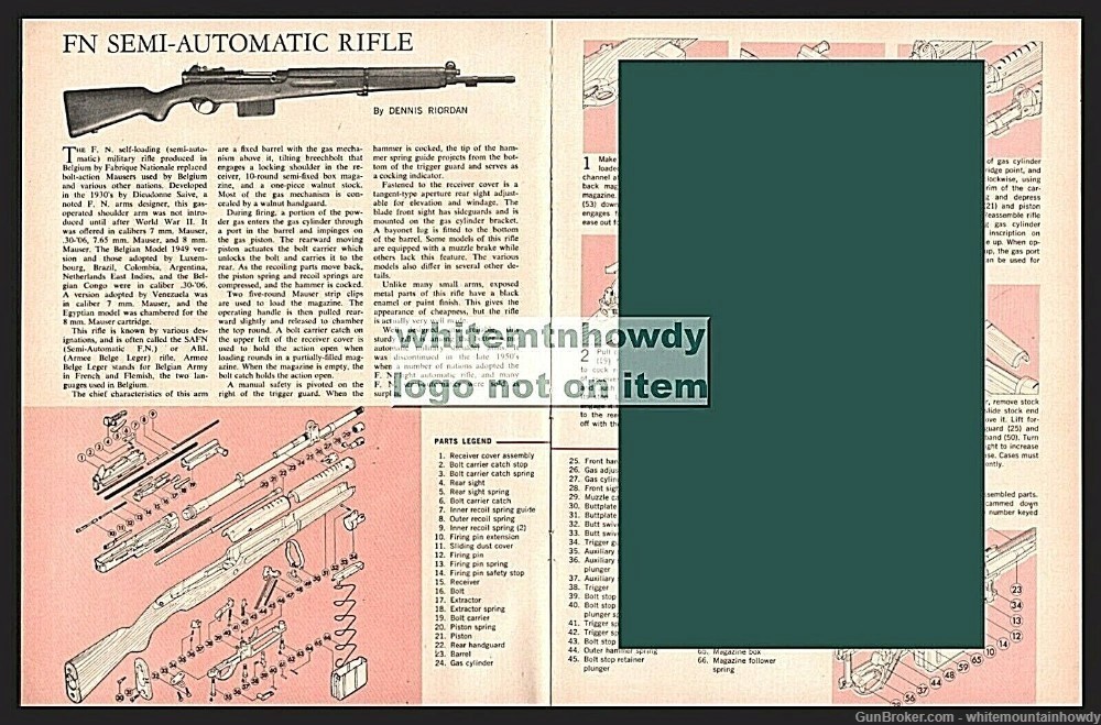 1970 FN Semi-Automatic Rifle Schematic Parts List Assembly Artiicle-img-0