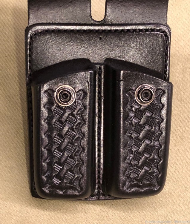 Bianchi 20C Double Mag Pouch - Black Basketweave Leather, Nickel, Unused-img-3