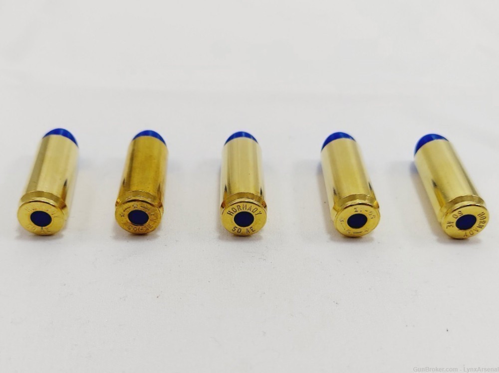50 AE Brass Snap caps / Dummy Training Rounds - Set of 5 - Blue-img-3