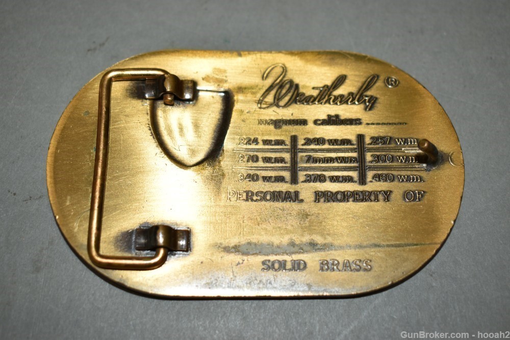 Vintage Solid Brass Weatherby Bull Elephant Belt Buckle W Case-img-8