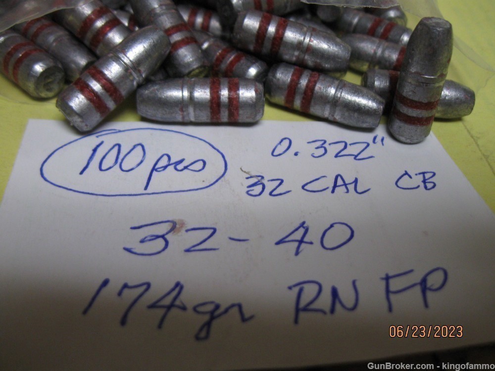 100 pcs 32-40 CAL 174gr RN FP WCF  Hard .322" lubed Lead Bullet;;  more too-img-1