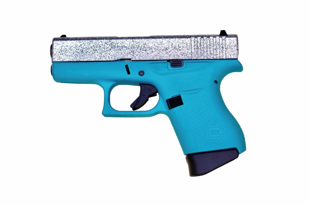 Custom Glock 43 Teal/Silver 9mm 3" 6+1 G43 Silver Glitter Gun Semi Auto-img-0