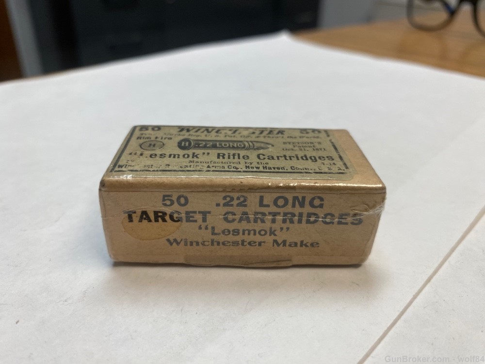 1914 Winchester 22 LONG "Lesmok"  Target Cartridges SEALED NOS! -img-1