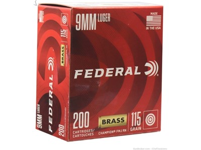 Federal Champion 9mm Luger Ammo 115 Grain FMJ 200 Rounds No cc fee