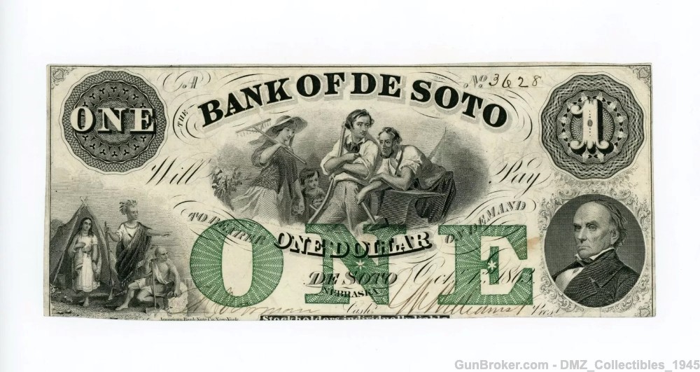 Civil War Era $1 Nebraska Bank Note Antique Currency Money-img-0
