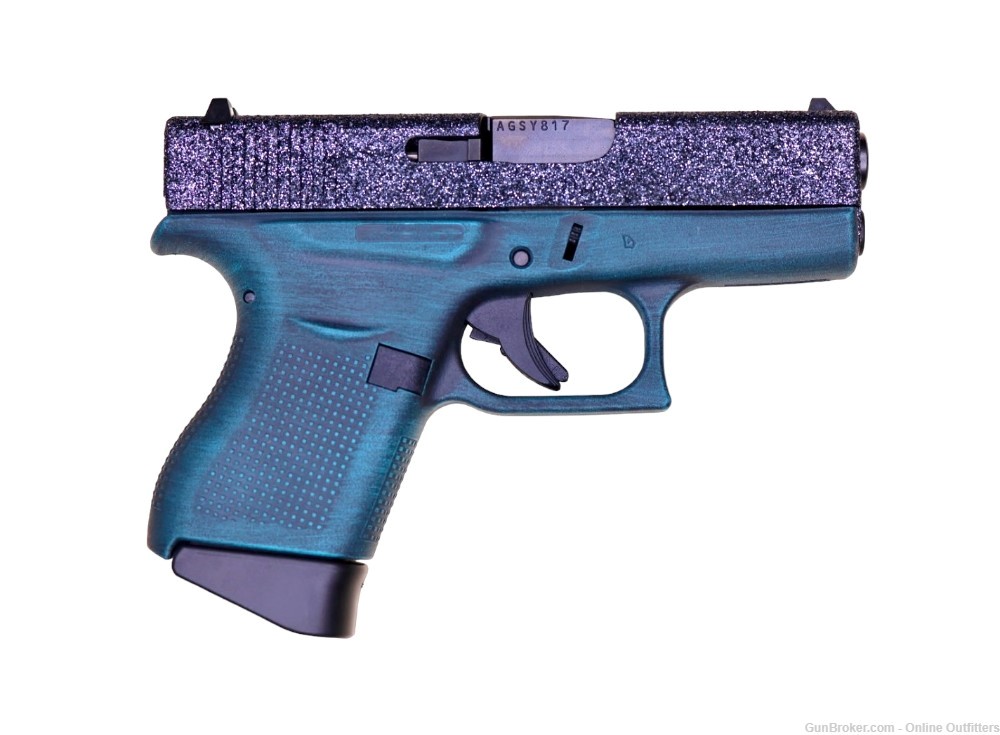 Custom Glock 43 Aztec Distressed 9mm 3.4" 6+1 G43 Twilight Glitter Gun-img-1