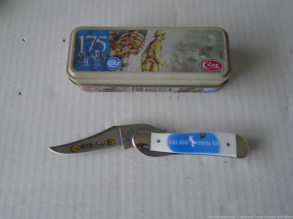 CASE XX & COLT #CA47485 175TH ANNIVERSARY BLUE/WHITE RUSSLOCK KNIFE!-img-0