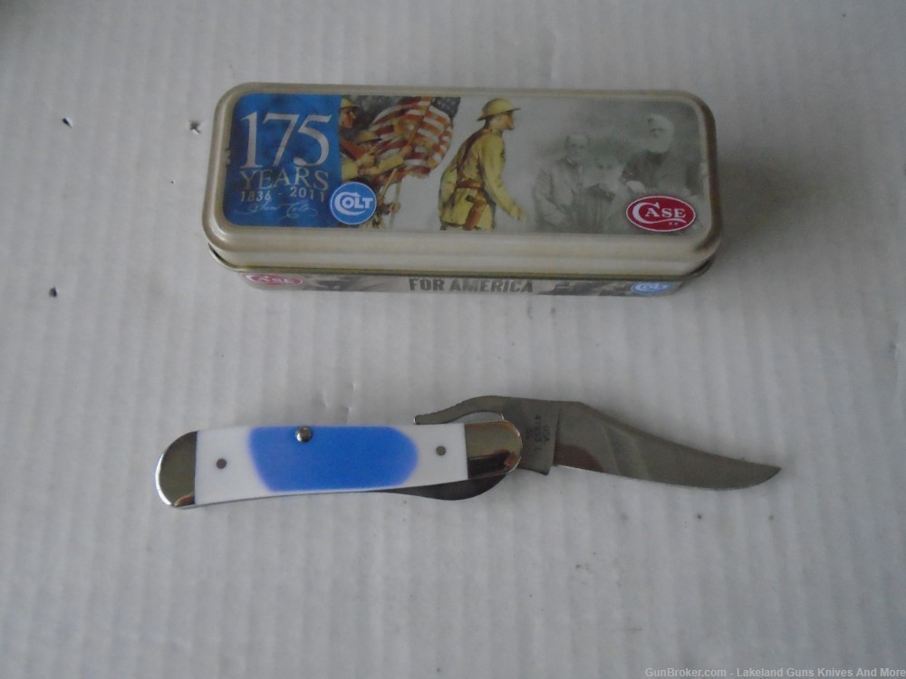 CASE XX & COLT #CA47485 175TH ANNIVERSARY BLUE/WHITE RUSSLOCK KNIFE!-img-1
