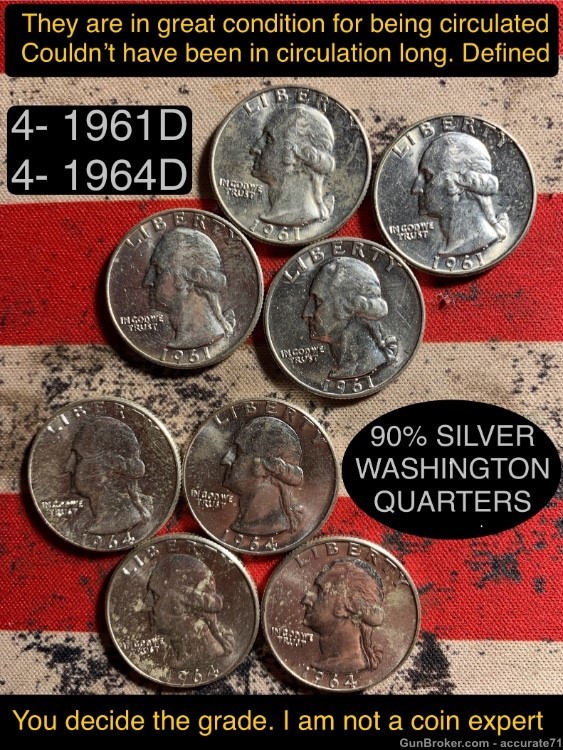 90% Silver Washington Quarters 8 Coins in all-img-0
