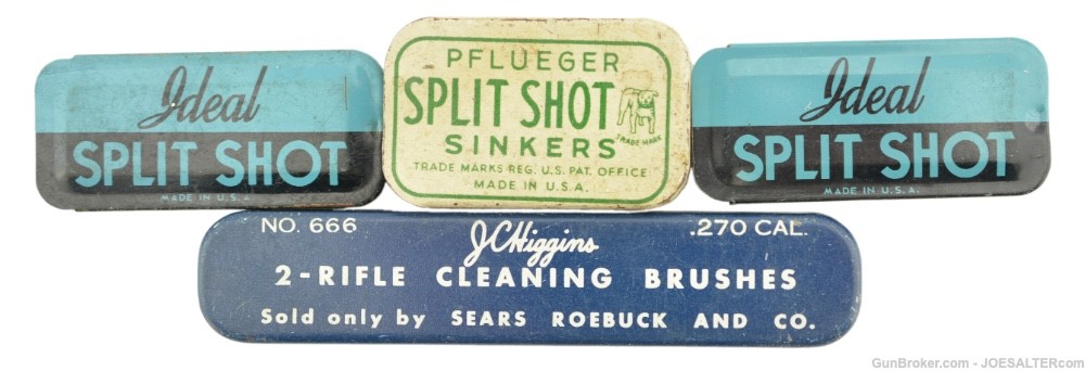 4 Vintage Brush/Split Shot Tins-img-0