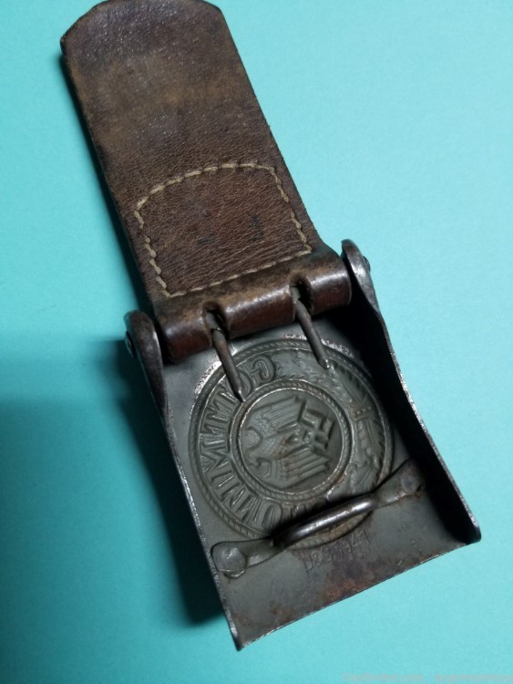 Original WWII German Heer Army Belt Buckle w/ Leather Tab-img-1