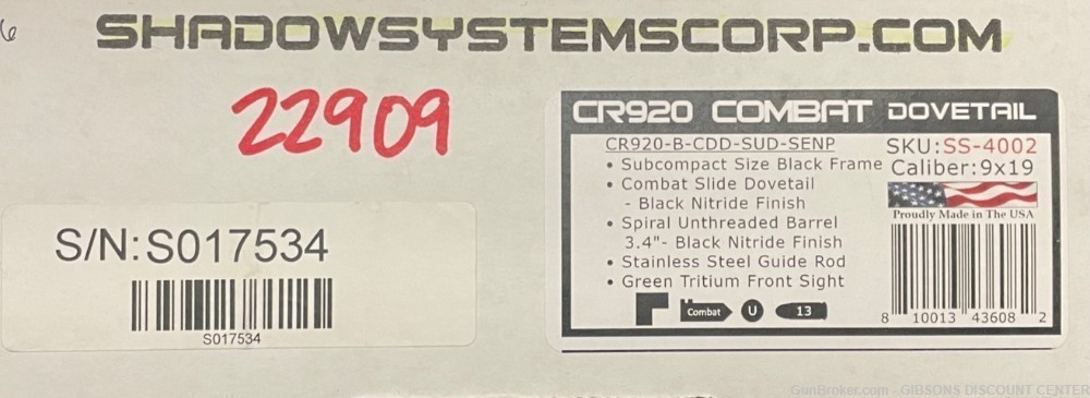 Discontinued Shadow Systems CR920 Combat,Black / Unthreaded, NIB,No CC Fees-img-2
