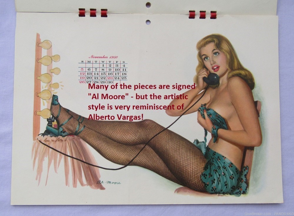 ESQUIRE CALENDAR 1950 Original Pin-Up Girls Artwork Al Moore Like Vargas-img-8