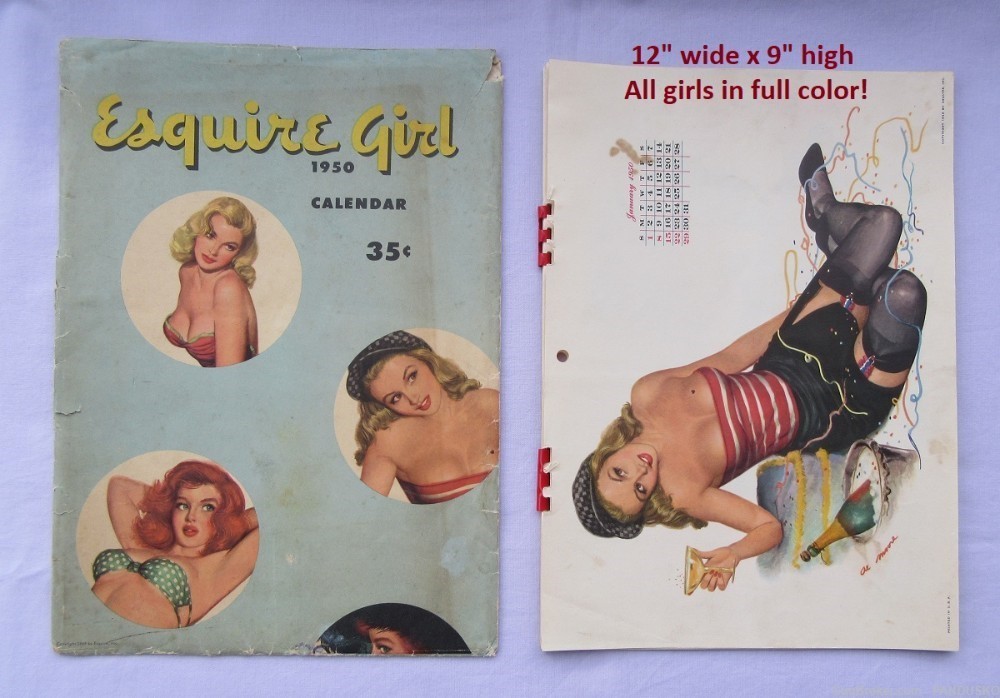 ESQUIRE CALENDAR 1950 Original Pin-Up Girls Artwork Al Moore Like Vargas-img-0