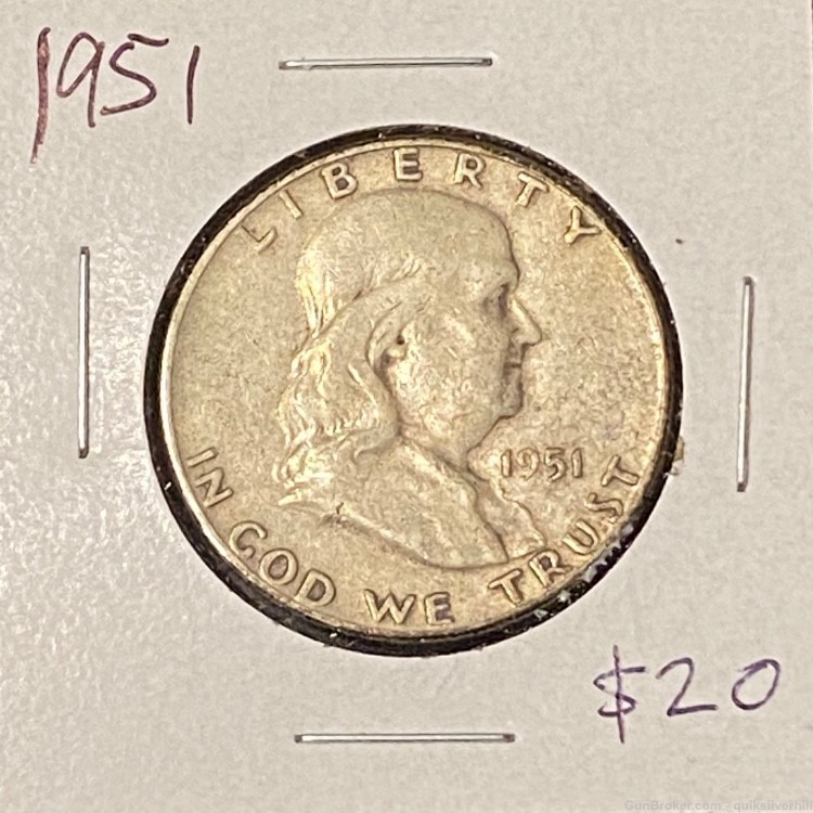 Nice 1951 Benjamin Franklin Half Dollar 90% Silver XF/AU Detail-img-0