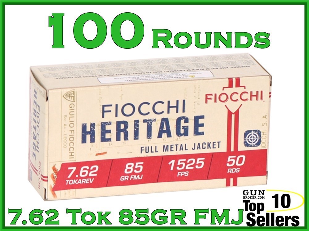 Fiocchi Heritage 7.62 Tokarev 85GR FMJ 762TOK 100ROUNDS-img-0