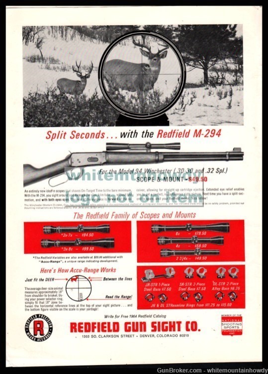 1964 WINCHESTER 94 Lever Action Rifle REDFIELD M-294 Scope PRINT AD-img-0