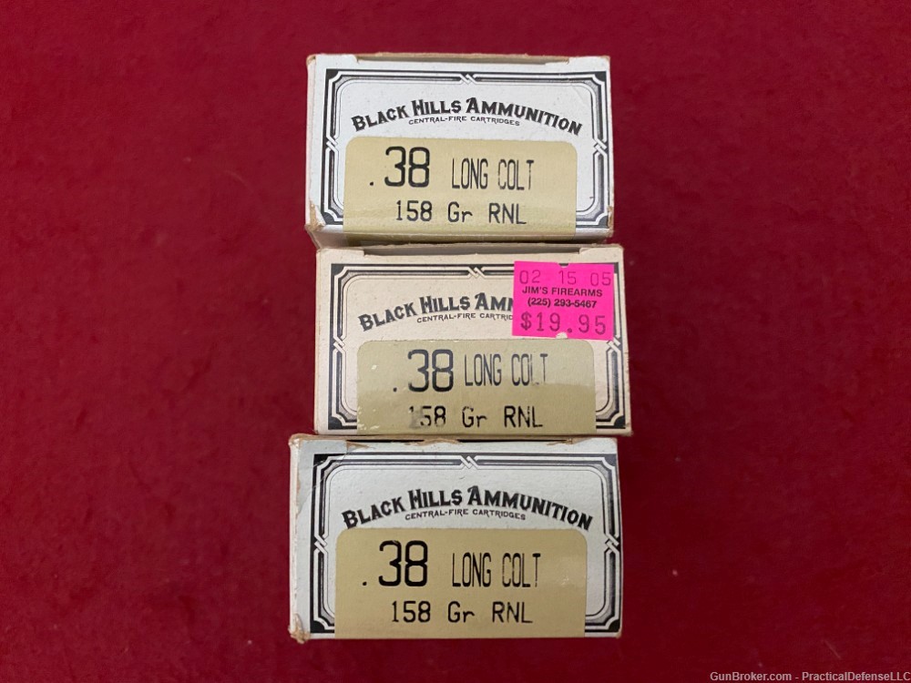 Rare! 3 boxes 150rds  Black Hills .38LC .38 Long Colt 158gr RNL -img-1