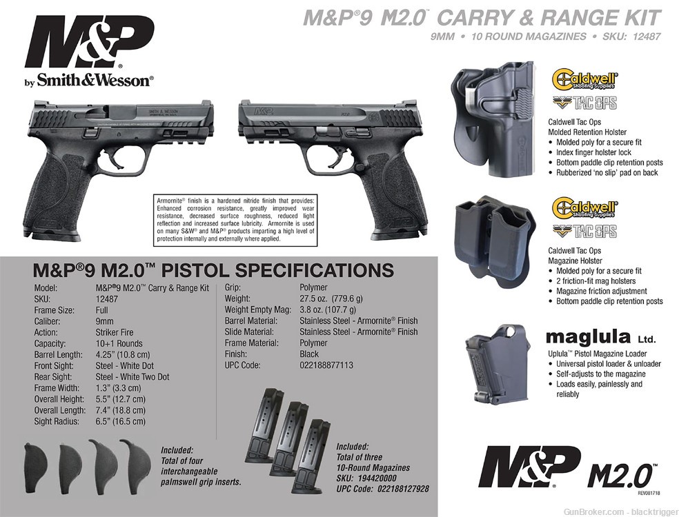 S&W 12487U M&P M2.0 Carry & Range Kit 9mm Luger 4.25" 10+1 Black No Safety -img-1
