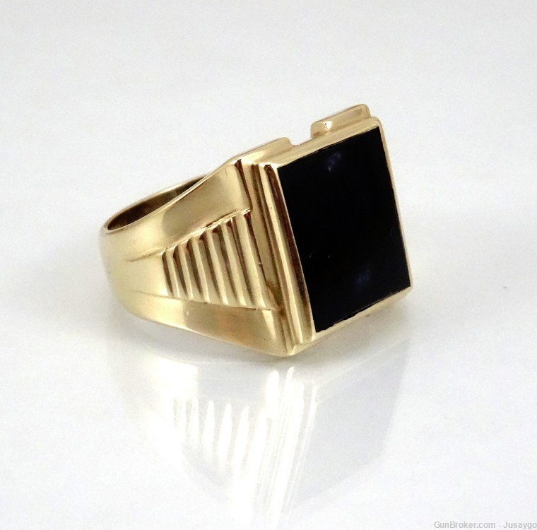 10K Onyx Men's Ring Solitaire Yellow Gold Size 11-img-2
