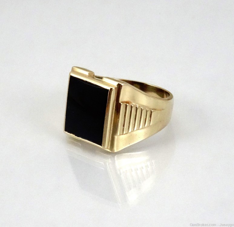10K Onyx Men's Ring Solitaire Yellow Gold Size 11-img-0