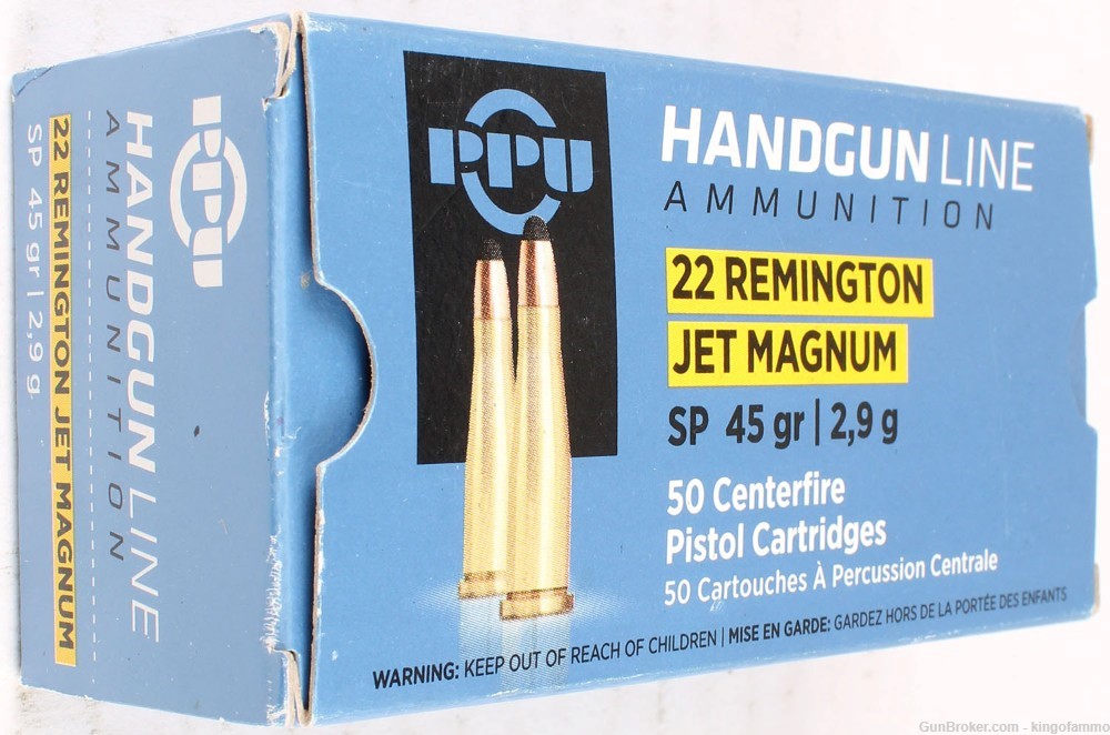 Scarce 22 Remington Jet CF Magnum ammo, full  PPU 50 rnd 45 gr SP;more too-img-0