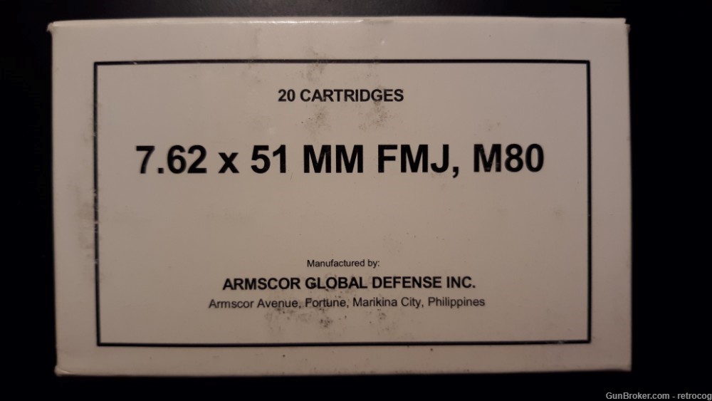 Armscorp 7.62x51mm M80 147 Grain Full Metal Jacket Rifle Ammo - 100 Rounds-img-0