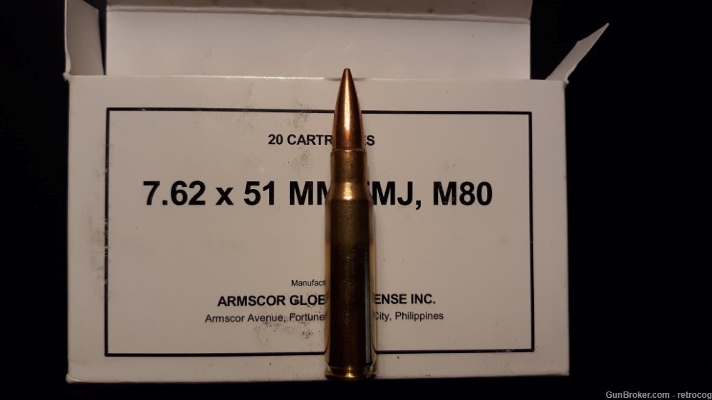 Armscorp 7.62x51mm M80 147 Grain Full Metal Jacket Rifle Ammo - 100 Rounds-img-2