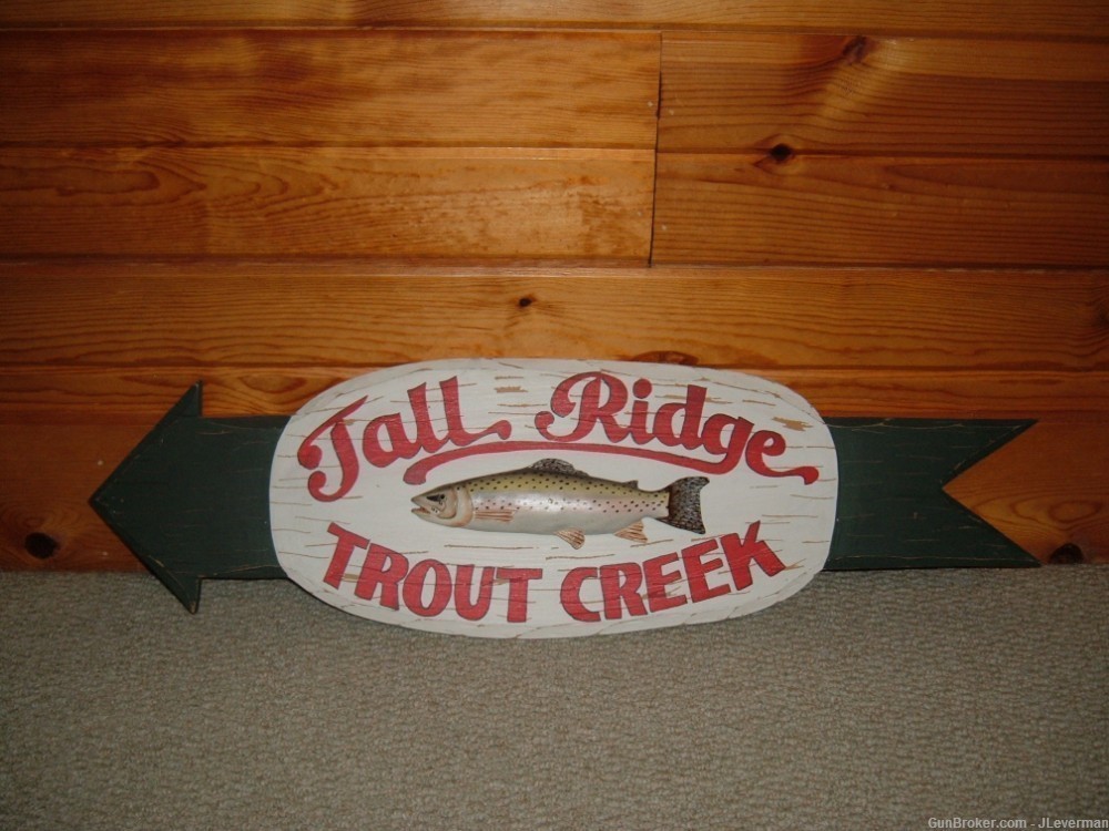 Like New Cabin Lodge Trout Creek Decoration Hanging Wooden Fish Sign-img-0