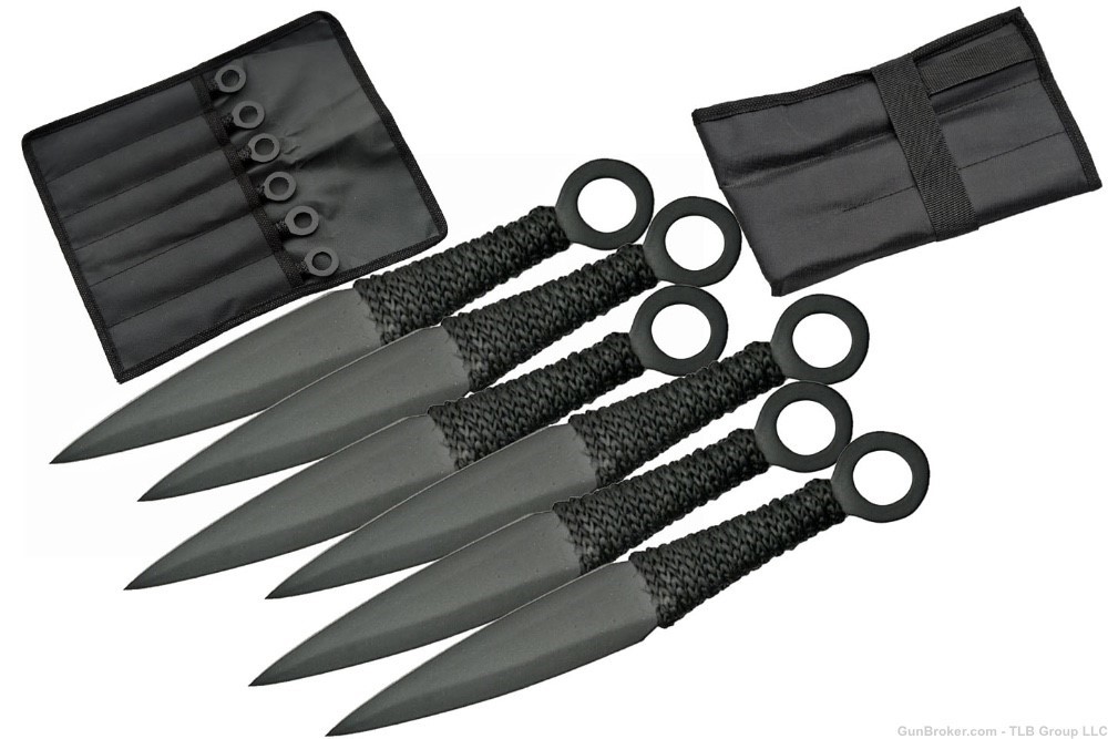 Exclusive 6.5" 6PC Kunai Set Throwing Sharp Knife Dagger w/ Sheath Corded-img-1