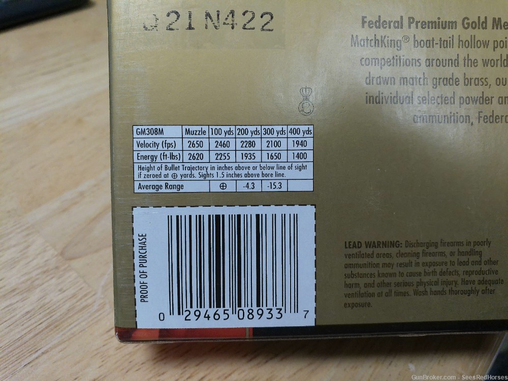 Federal Premium Gold Medal 308 Winchester Matchking 168 gr. -img-2