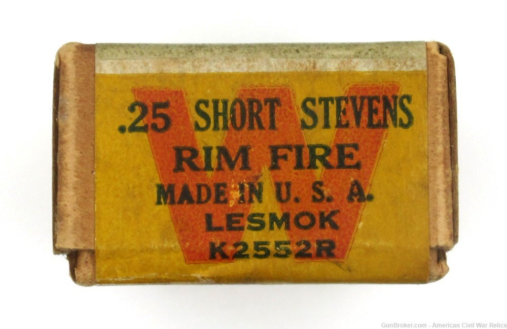 Full/Sealed 50 .25 Short Stevens Rimfire Cartridges Ammo Winchester Lesmok-img-3