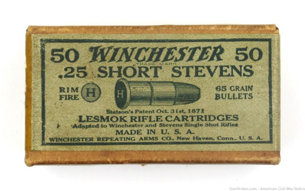 Full/Sealed 50 .25 Short Stevens Rimfire Cartridges Ammo Winchester Lesmok-img-0