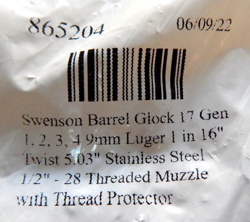 Swenson Barrel 9mm Luger Glock 17 Gen 4 Threaded Barrel 1:16 Twist-img-1